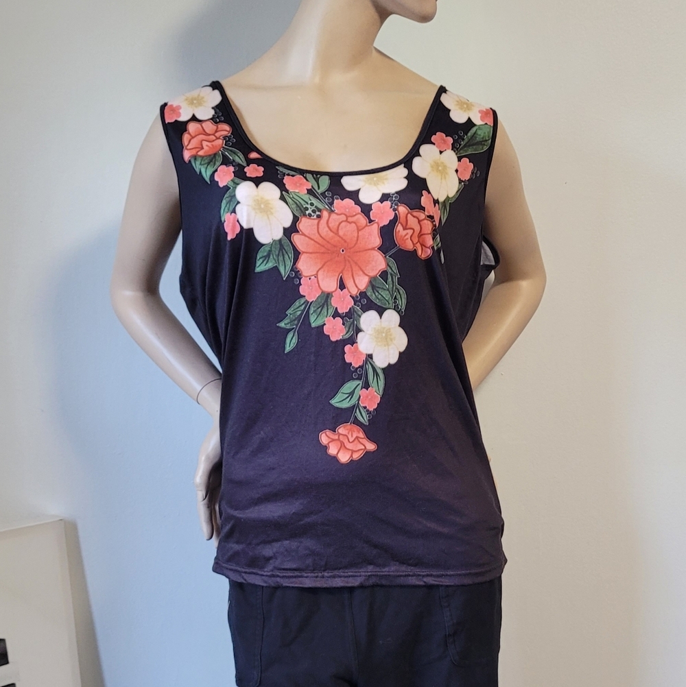 MISSLOOK Floral Embroidered Tank Top - Black and Pink